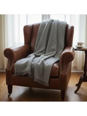 Vintage Grey Woven Throw Blanket 52in x 64in, Country Farmhouse Cottage Modern